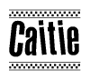 The clipart image displays the text Caitie in a bold, stylized font. It is enclosed in a rectangular border with a checkerboard pattern running below and above the text, similar to a finish line in racing. 
