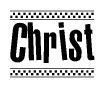 The clipart image contains the word Christ written in a bold, blocky font. The text is bordered at the top and bottom by dashed lines, giving it a framed appearance.
