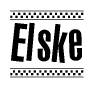 The image contains the text Elske in a bold, stylized font, with a checkered flag pattern bordering the top and bottom of the text.