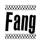 The image contains the text Fang in a bold, stylized font, with a checkered flag pattern bordering the top and bottom of the text.
