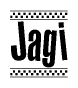 The image contains the text Jagi in a bold, stylized font, with a checkered flag pattern bordering the top and bottom of the text.