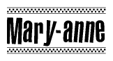 The image contains the text Mary-anne in a bold, stylized font, with a checkered flag pattern bordering the top and bottom of the text.