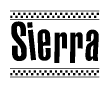 The image contains the text Sierra in a bold, stylized font, with a checkered flag pattern bordering the top and bottom of the text.