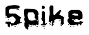 This nametag says Spike, and has a static looking effect at the bottom of the words. The words are in a stylized font.