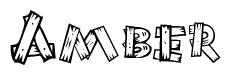 The image contains the name Amber written in a decorative, stylized font with a hand-drawn appearance. The lines are made up of what appears to be planks of wood, which are nailed together