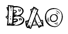 The image contains the name Bao written in a decorative, stylized font with a hand-drawn appearance. The lines are made up of what appears to be planks of wood, which are nailed together