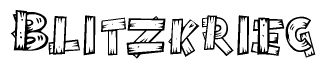 The clipart image shows the name Blitzkrieg stylized to look as if it has been constructed out of wooden planks or logs. Each letter is designed to resemble pieces of wood.