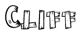 The clipart image shows the name Cliff stylized to look as if it has been constructed out of wooden planks or logs. Each letter is designed to resemble pieces of wood.