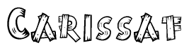 The image contains the name Carissaf written in a decorative, stylized font with a hand-drawn appearance. The lines are made up of what appears to be planks of wood, which are nailed together