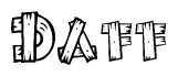 The clipart image shows the name Daff stylized to look like it is constructed out of separate wooden planks or boards, with each letter having wood grain and plank-like details.