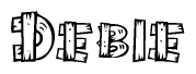 The image contains the name Debie written in a decorative, stylized font with a hand-drawn appearance. The lines are made up of what appears to be planks of wood, which are nailed together
