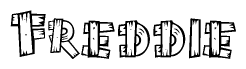 The image contains the name Freddie written in a decorative, stylized font with a hand-drawn appearance. The lines are made up of what appears to be planks of wood, which are nailed together