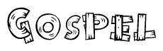 The image contains the name Gospel written in a decorative, stylized font with a hand-drawn appearance. The lines are made up of what appears to be planks of wood, which are nailed together
