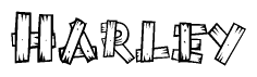 The clipart image shows the name Harley stylized to look like it is constructed out of separate wooden planks or boards, with each letter having wood grain and plank-like details.