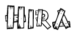 The clipart image shows the name Hira stylized to look as if it has been constructed out of wooden planks or logs. Each letter is designed to resemble pieces of wood.