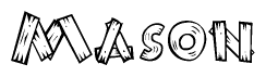 The image contains the name Mason written in a decorative, stylized font with a hand-drawn appearance. The lines are made up of what appears to be planks of wood, which are nailed together