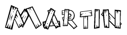 The clipart image shows the name Martin stylized to look as if it has been constructed out of wooden planks or logs. Each letter is designed to resemble pieces of wood.