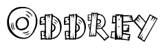 The clipart image shows the name Oddrey stylized to look as if it has been constructed out of wooden planks or logs. Each letter is designed to resemble pieces of wood.