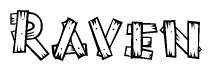 The clipart image shows the name Raven stylized to look like it is constructed out of separate wooden planks or boards, with each letter having wood grain and plank-like details.