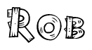 The clipart image shows the name Rob stylized to look like it is constructed out of separate wooden planks or boards, with each letter having wood grain and plank-like details.