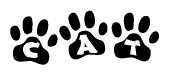 The image shows a series of animal paw prints arranged horizontally. Within each paw print, there's a letter; together they spell Cat