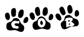 The image shows a series of animal paw prints arranged horizontally. Within each paw print, there's a letter; together they spell Cob
