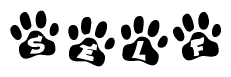 The image shows a row of animal paw prints, each containing a letter. The letters spell out the word Self within the paw prints.