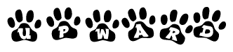 The image shows a series of animal paw prints arranged horizontally. Within each paw print, there's a letter; together they spell Upward