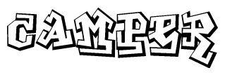 The clipart image depicts the word Camper in a style reminiscent of graffiti. The letters are drawn in a bold, block-like script with sharp angles and a three-dimensional appearance.