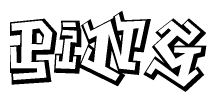 The clipart image depicts the word Ping in a style reminiscent of graffiti. The letters are drawn in a bold, block-like script with sharp angles and a three-dimensional appearance.