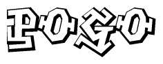 The clipart image depicts the word Pogo in a style reminiscent of graffiti. The letters are drawn in a bold, block-like script with sharp angles and a three-dimensional appearance.