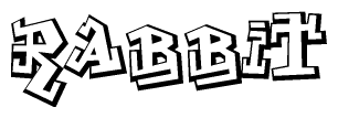 The clipart image depicts the word Rabbit in a style reminiscent of graffiti. The letters are drawn in a bold, block-like script with sharp angles and a three-dimensional appearance.