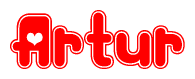 The image is a clipart featuring the word Artur written in a stylized font with a heart shape replacing inserted into the center of each letter. The color scheme of the text and hearts is red with a light outline.