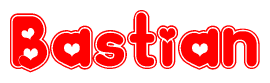 The image is a clipart featuring the word Bastian written in a stylized font with a heart shape replacing inserted into the center of each letter. The color scheme of the text and hearts is red with a light outline.
