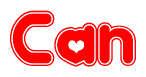 The image is a clipart featuring the word Can written in a stylized font with a heart shape replacing inserted into the center of each letter. The color scheme of the text and hearts is red with a light outline.