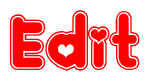 The image is a clipart featuring the word Edit written in a stylized font with a heart shape replacing inserted into the center of each letter. The color scheme of the text and hearts is red with a light outline.