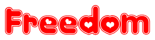 The image displays the word Freedom written in a stylized red font with hearts inside the letters.