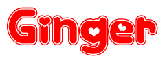The image is a clipart featuring the word Ginger written in a stylized font with a heart shape replacing inserted into the center of each letter. The color scheme of the text and hearts is red with a light outline.