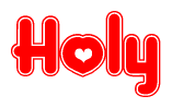 The image is a clipart featuring the word Holy written in a stylized font with a heart shape replacing inserted into the center of each letter. The color scheme of the text and hearts is red with a light outline.