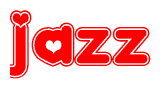 The image is a clipart featuring the word Jazz written in a stylized font with a heart shape replacing inserted into the center of each letter. The color scheme of the text and hearts is red with a light outline.