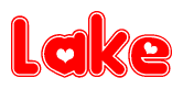 The image displays the word Lake written in a stylized red font with hearts inside the letters.