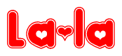 The image displays the word La-la written in a stylized red font with hearts inside the letters.