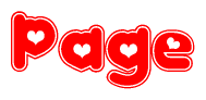 The image displays the word Page written in a stylized red font with hearts inside the letters.