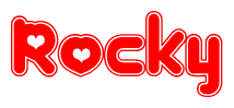 The image displays the word Rocky written in a stylized red font with hearts inside the letters.