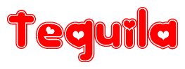The image displays the word Tequila written in a stylized red font with hearts inside the letters.