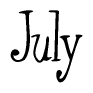 The image is a stylized text or script that reads 'July' in a cursive or calligraphic font.