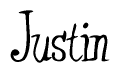 The image contains the word 'Justin' written in a cursive, stylized font.