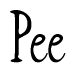 The image is a stylized text or script that reads 'Pee' in a cursive or calligraphic font.