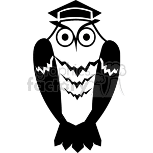 Black and white outline of an owl wearing a graduation cap