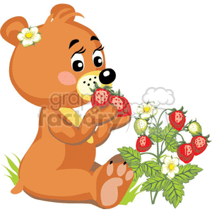 Little girl teddy eating strawberrys